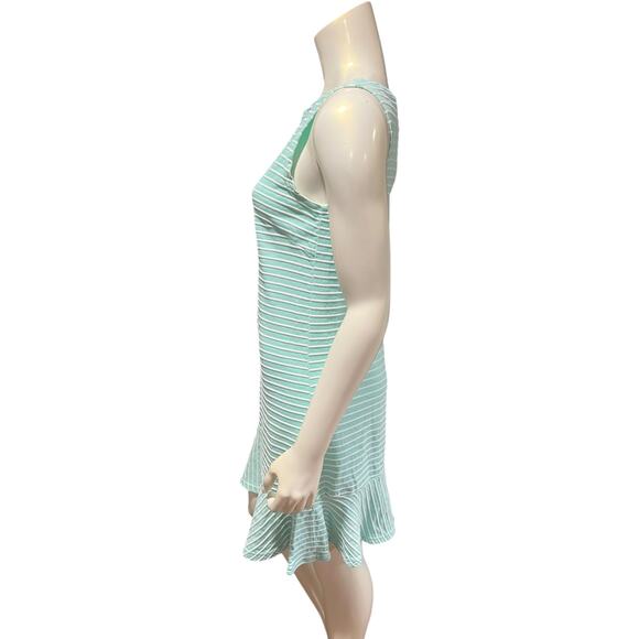 Sail to Sable Size S Aqua White Striped Ruffle Hem Shift Dress - Picture 4 of 9